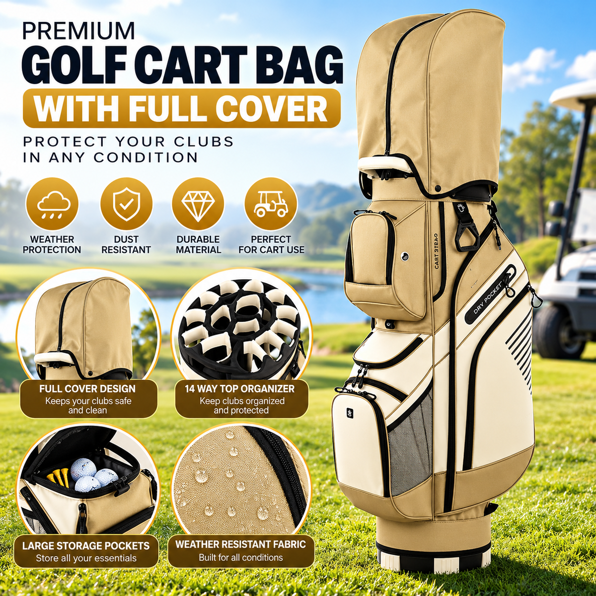 🔥T-Lock Golf Cart Bag with 14 Way Organizer Divider Top
